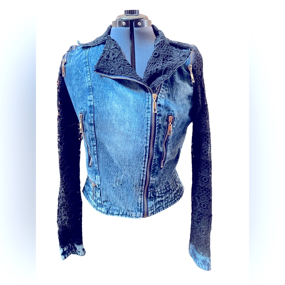 Paris hues denim lace jacket size m